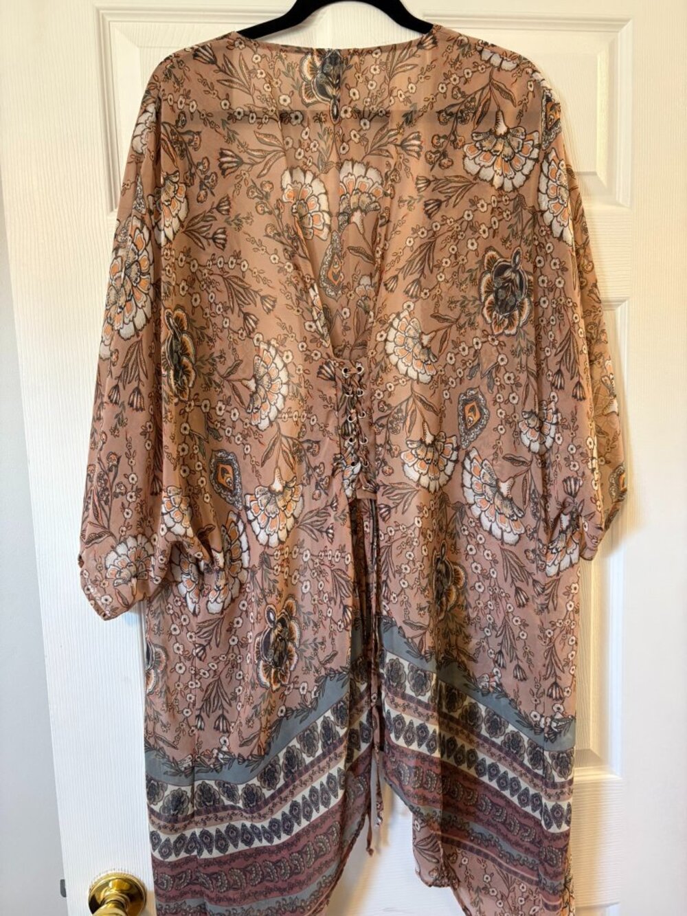 Knox Rose Sheer Floral Paisley Kimono Cardigan - Corset Back